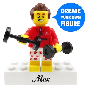 Amante del gimnasio/entrenamiento - Figura personalizada (piezas LEGO®) - Crea tu propia minifigura - los mejores regalos para los amantes del gimnasio/fitness, él y ella