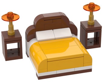 Minifigure furniture: Bed with nightstands - custom set made of LEGO bricks - for kids & adults LEGO fan, home lovers, sleepyheads, couples