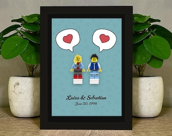 Personalized LEGO® Couple Frame – Custom Figures Gift for Valentine’s Day or Anniversary – Comic Style Background