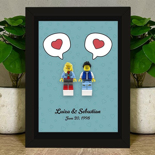 Couple in Love Personalized LEGO Figures in Frame – Create your own LEGO minifigues - Valentine’s Day  / Anniversary Gift for Him & Her