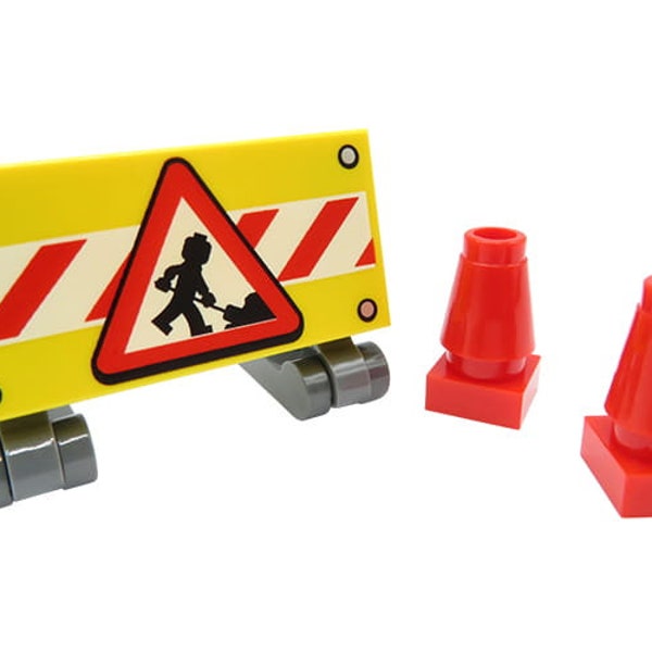 Minifigure accessories: Road works - made of LEGO bricks - for kids, adults, construction workers or LEGO lovers