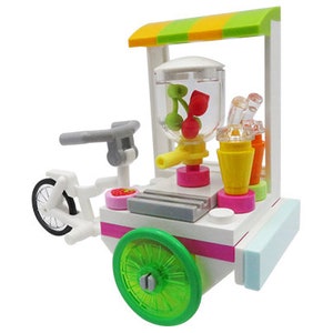 Minifiguurvoertuigen: LEGO sap- en limonadekar / fiets / bar op wielen - voor kinderen en volwassenen