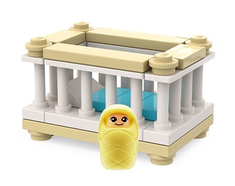 Minifigure furniture: Baby bed + infant - custom mini set made of LEGO bricks - the best gift for expecting parents, new moms & dads