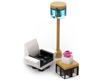 Minifigure furniture: armchair, lamp, table - custom mini set made of LEGO bricks - for kids & adults, homebody or rest lover, LEGO fan