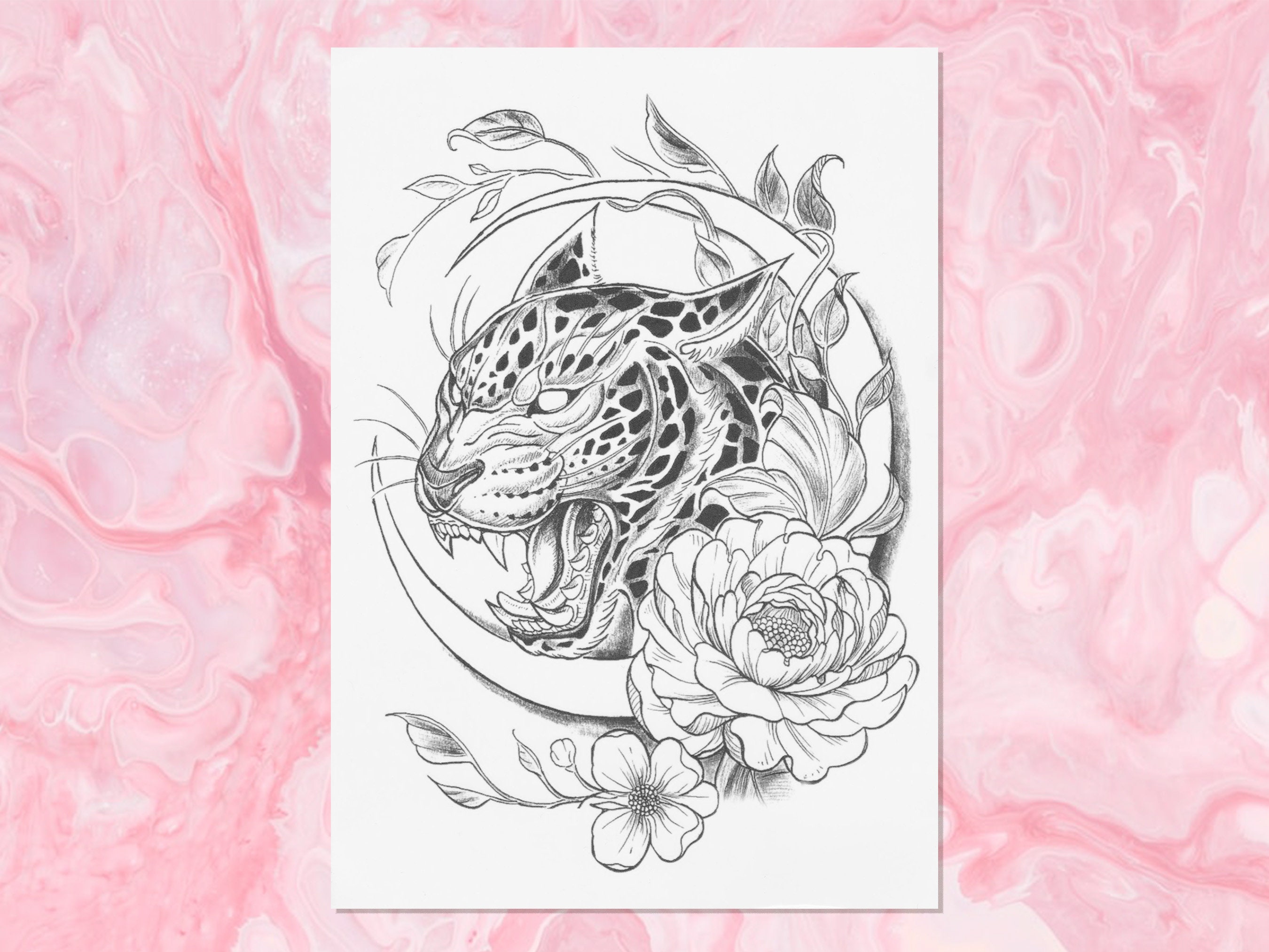 Jaguar Temporary Tattoo Jaguar Fake Tattoo Floral Tattto Etsy