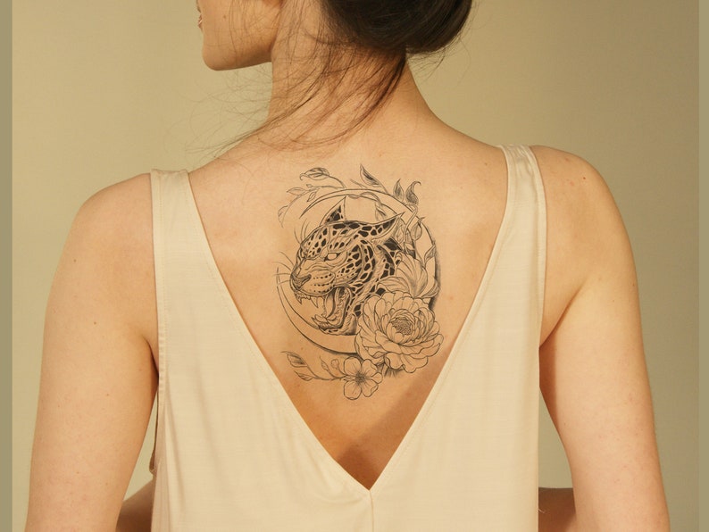 Jaguar Temporary Tattoo Jaguar Fake Tattoo Floral Tattto Etsy