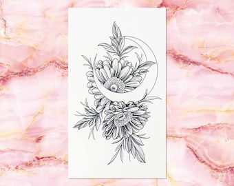 Floral Temporary Tattoo, Festival Tattoo, Flower Fake Tattoo