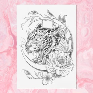 Jaguar Temporary Tattoo, Jaguar Fake Tattoo, Floral Tattto