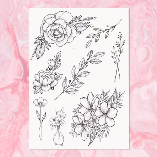 Floral Temporary Tattoo / Floral Tattoo / PINK Flower Tattoo / | Etsy