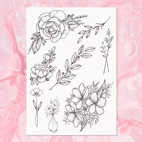 Floral Temporary Tattoo / Floral Tattoo / PINK Flower Tattoo / Etsy
