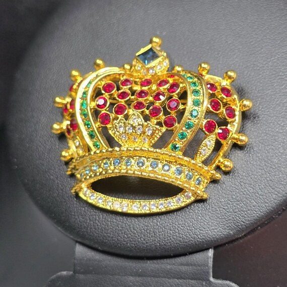 Vtg Kenneth J Lane Rhinestone Royal Crown Brooch/… - image 3