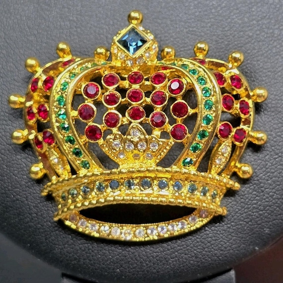 Vtg Kenneth J Lane Rhinestone Royal Crown Brooch/… - image 1