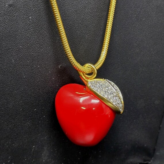 Kenneth Jay Lane KJL Red Apple Pendant Necklace B… - image 1
