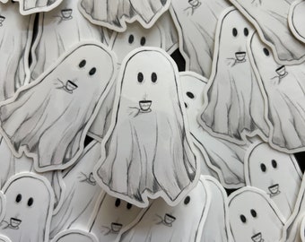 Coffee Ghost Vinyl Sticker | Spooky Ghost, Halloween Ghost Sticker