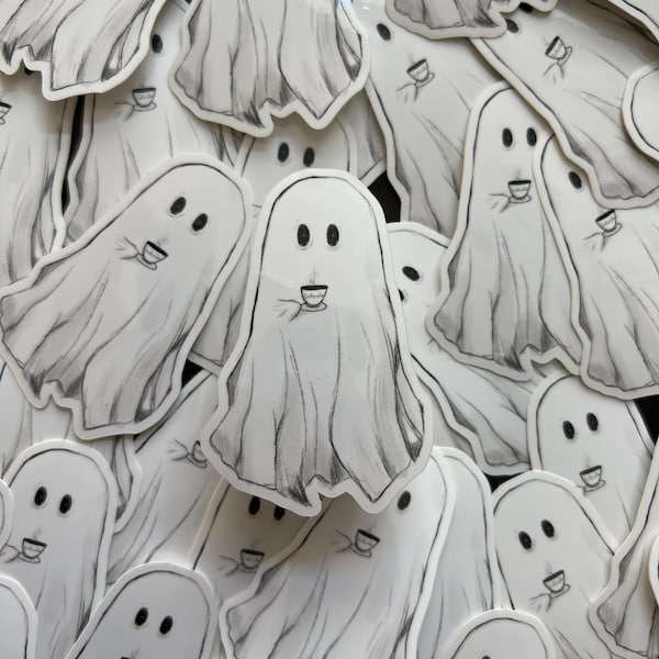 Coffee Ghost Vinyl Sticker | Spooky Ghost, Halloween Ghost Sticker