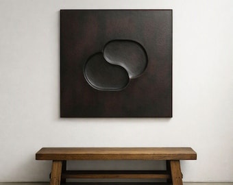 THEHUG — Large Wall Sculpture with Geometric Relief in Matte Black Square Panel