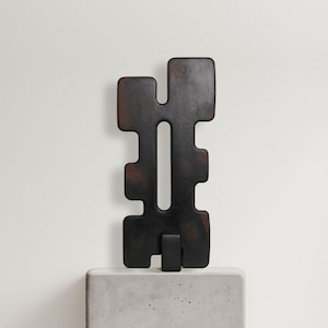 Handcrafted Tall Modern Sculpture - TREZE | Bold Statement Decor With Unique Distressed Black Finish