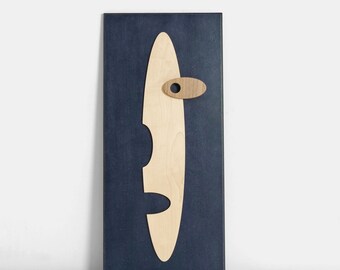 Wall sculpture textured deep blue rectangle with a geometric face made of walnut and maple carved wood elements - WHEAD1 wall art.