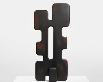 Handcrafted Tall Modern Sculpture - TREZE | Bold Statement Decor With Unique Distressed Black Finish