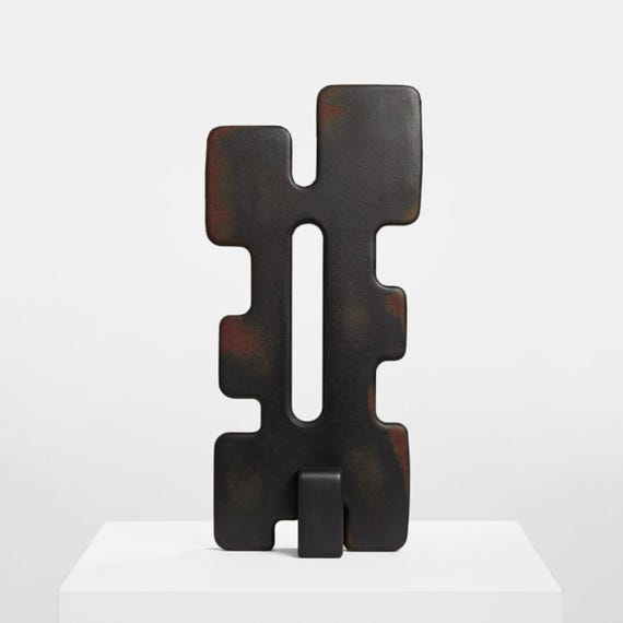Handcrafted Tall Modern Sculpture - TREZE | Bold Statement Decor With Unique Distressed Black Finish
