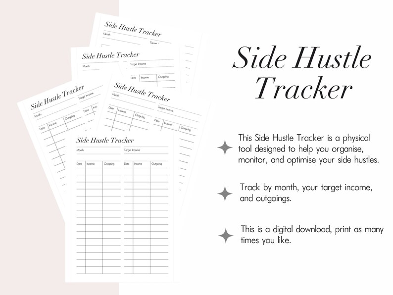 Side Hustle Tracker Printable, Digital Download, and Expenses