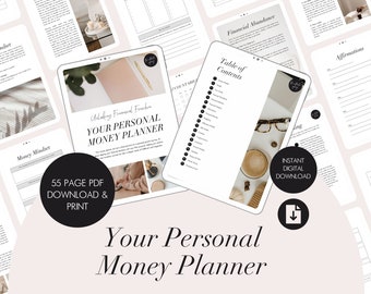 Planificateur d'argent personnel – Guide et cahier d'exercices | Planificateur financier, tenue de livres, modèle de budget, revenus et dépenses, gestion de l'argent, budgétisation