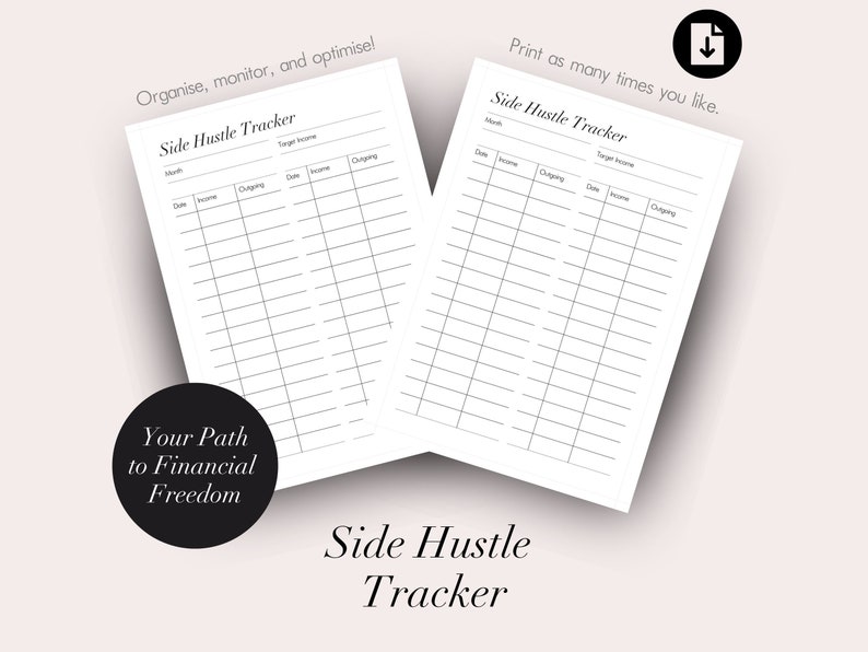 Side Hustle Tracker Printable, Digital Download, and Expenses