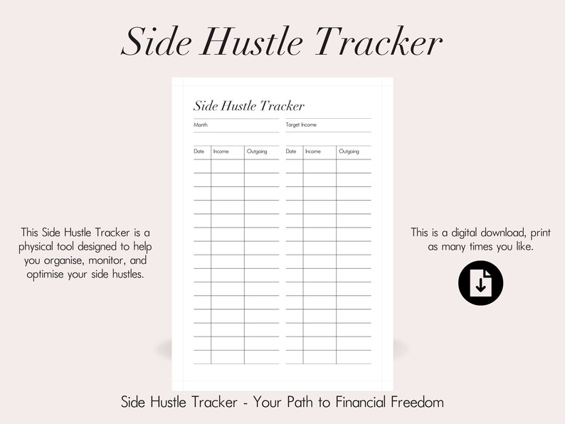 Side Hustle Tracker Printable, Digital Download, and Expenses