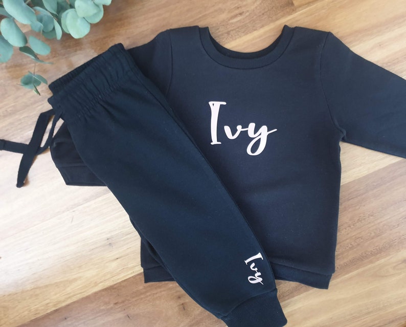 Personalised Tracksuit, Customised, Birthday outfit, Winter custom sweats, Baby/Toddler Jumper/tracksuit set image 2