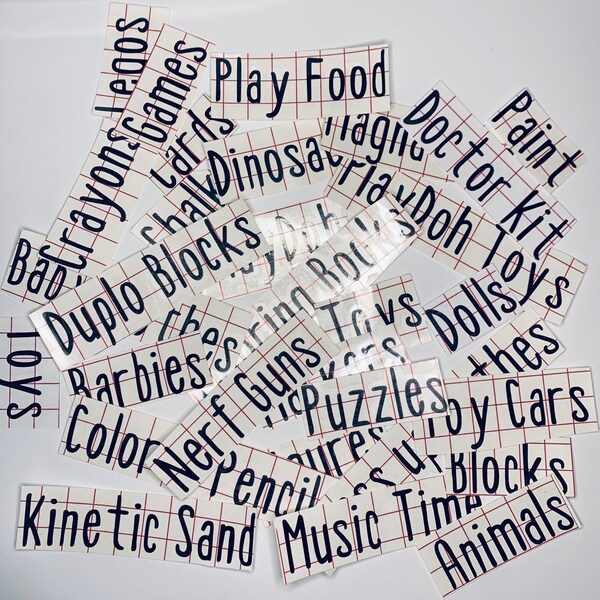 30 Custom Vinyl Storage Labels / Storage Options / Plastic Bin Labels for Playroom / Organizing Labels / 1.5 inch wide Labels
