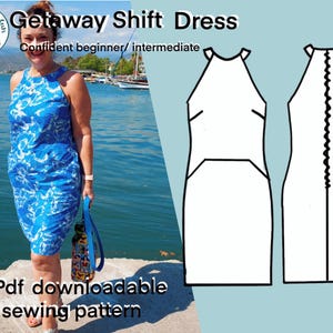Getaway Shift Dress -Confident Beginner&#39;s / Intermediate pdf Sewing Pattern l Downloadable / Print at home