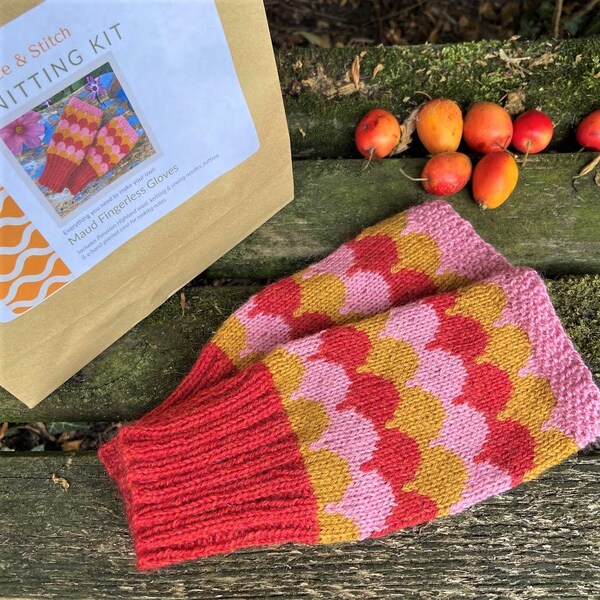 Gloves KNITTING KIT - Maud Fingerless Gloves Knitting Kit