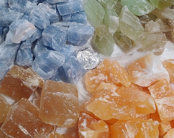 Gorgeous Raw Blue Green Orange & Citrine Calcite Crystal 5 OZ Bags Natural Rough Chunks