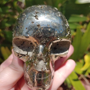 Insane Quality Peruvian Solid Pyrite Hand Carved Skull Crystal Carving