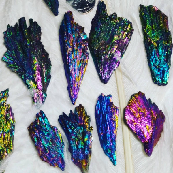 Stunning Titanium Aura Kyanite Crystal Fans High Quality Rainbow Aura Chakra Stone Reiki Stone Raw Rough Gift Home Decoration Altar