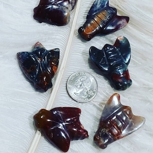 Ocean Jasper Crystal Carving Bees & Cicadas (Hand Carved In Indonesia) Sculpture Polished Throat Heart Solar Plexus Chakra Stone Altar