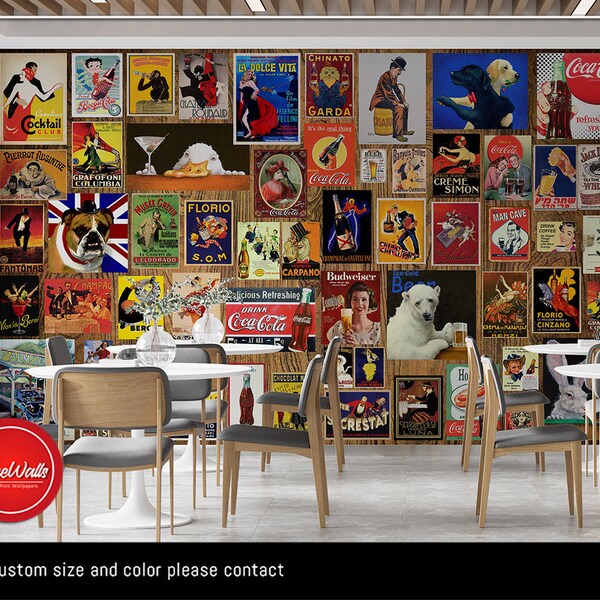 Removable Wallpaper Retro Etsy