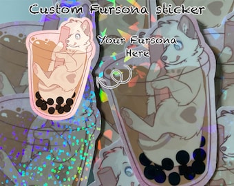 Furry fursona custom sticker fursona boba cute kawaii sticker fursona furry commission YCH digital art sticker gift