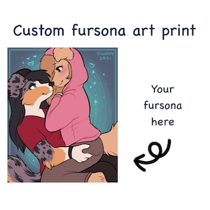 Furry fursona custom art print lesbians Valentine’s Day LGBTQ+ furry cute kawaii poster fursona furry commission YCH digital art print gift