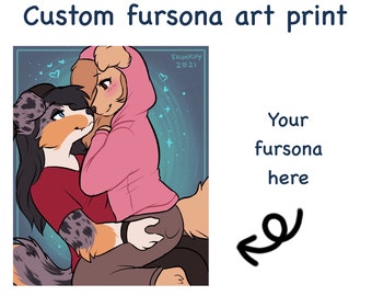 Furry fursona custom art print lesbians Valentine’s Day LGBTQ+ furry cute kawaii poster fursona furry commission YCH digital art print gift