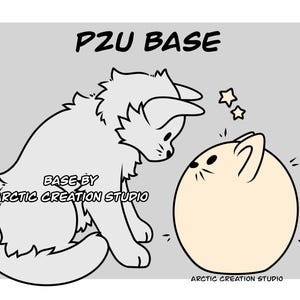 May include: Illustration of two cartoon cats on a gray background. One cat is a fluffy outline, the other is a round, light-colored cat. Text at the top reads "PZU BASE" and "BASE BY ARCTIC CREATION STUDIO" at the bottom.