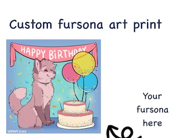 Furry fursona custom art print fursona happy birthday aesthetic furry cute kawaii poster fursona furry commission YCH digital art print gift