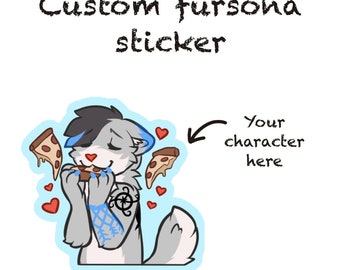 Furry fursona custom sticker fursona love pizza food furry cute kawaii sticker fursona furry commission YCH digital art sticker gift