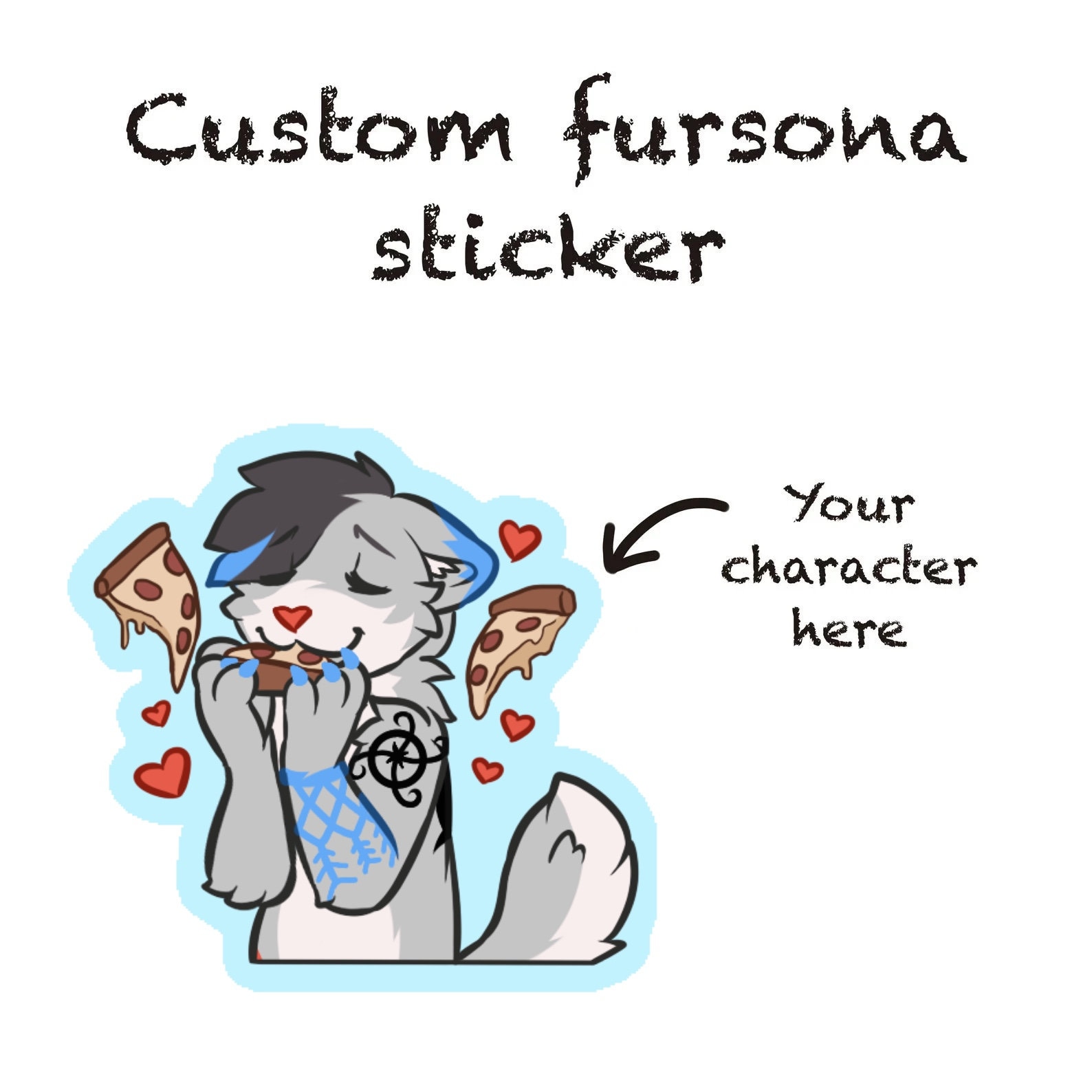 Furry fursona custom sticker fursona love pizza food furry cute kawaii sticker fursona furry commission YCH digital art sticker gift