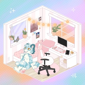 Digital YCH room cube aesthetic furry fursona YCH your character here digital art furry adopt fursona art furry commission gamer furry ych