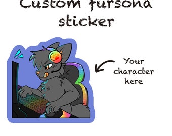 Furry fursona custom sticker fursona gamer RGB lights sticker fursona commission YCH digital and physical art sticker gift