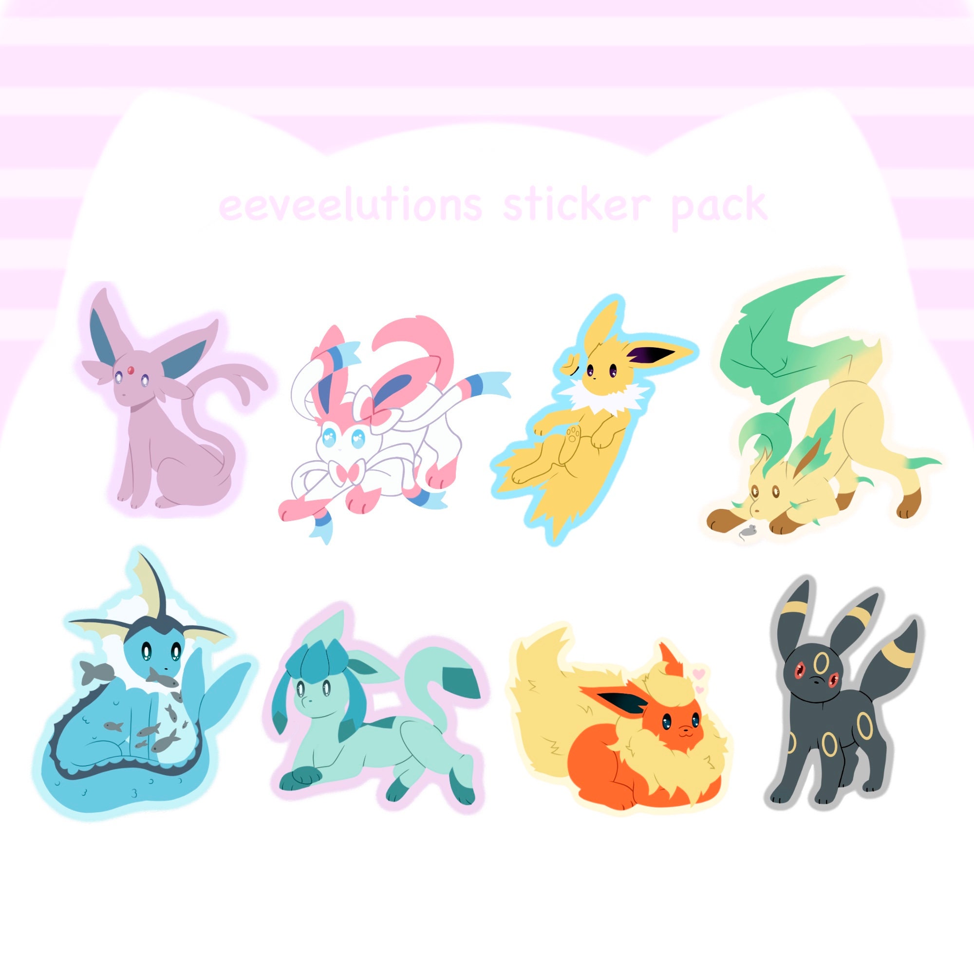 Pokemon eeveelutions kimono Kawaii animals- HOLOGRAPHIC VINYL STICKERS -  Stationery Scrapbooking Bullet Journal Planner Anime Manga Cute