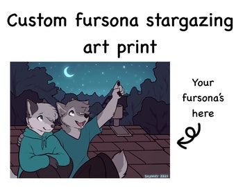 Furry fursona custom art print fursona Valentine’s Day stargazing cute kawaii poster fursona furry commission YCH digital art print gift