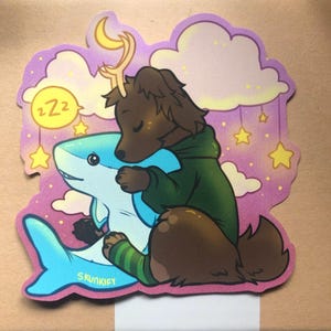 Furry fursona custom sticker sleepy plush cuddles stars clouds cute kawaii sticker fursona furry commission YCH digital art sticker gift image 6