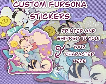 Furry fursona custom sticker sleepy plush cuddles stars clouds cute kawaii sticker fursona furry commission YCH digital art sticker gift